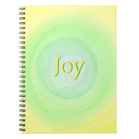 Joy, gele en groene letters, gele groene mengsels notitieboek (Voorkant)