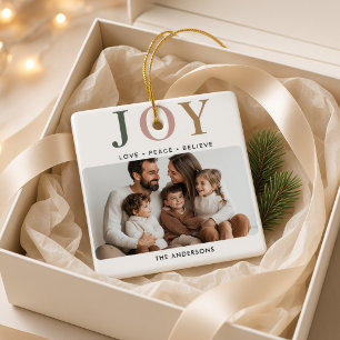 JOY Gepersonaliseerde Familie Foto Kerstmis Keramisch Ornament