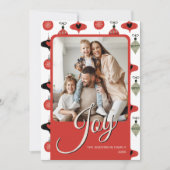 Joy Gepersonaliseerde Familiefoto Kerstrood Feestdagenkaart (Voorkant)