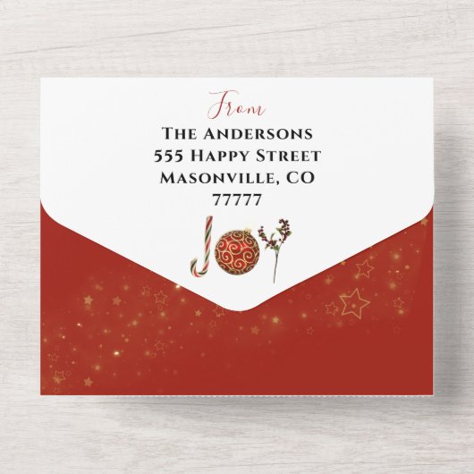 Joy gepersonaliseerde familiefoto's Kerstkaart All In One Uitnodiging (Achterkant)