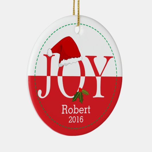 Joy Gepersonaliseerde Kerstmuts Kerstversiering Keramisch Ornament (Rechts)