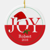 Joy Gepersonaliseerde Kerstmuts Kerstversiering Keramisch Ornament (Achterkant)