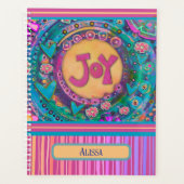 Joy gepersonaliseerde naam  roze bloemenstreep planner (Voorkant)
