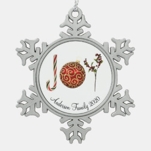Joy gepersonaliseerde snoeprietversiering heilig tin sneeuwvlok ornament