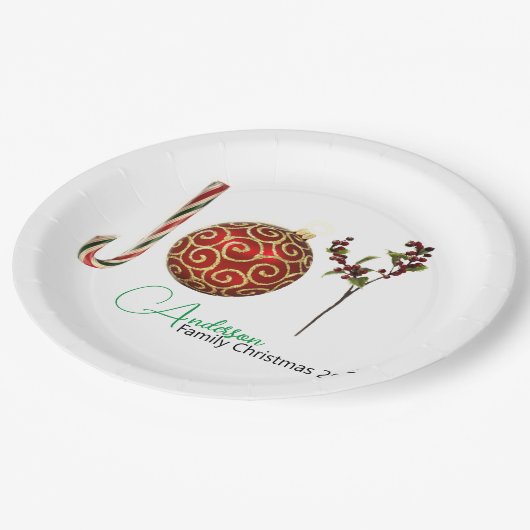 Joy gepersonaliseerde snoepsuikerriet sierzijde ho papieren bordje (Gekanteld)