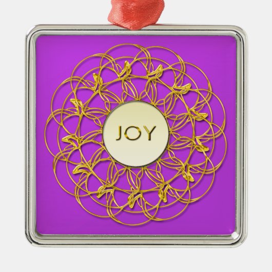 JOY Geschreven in Lace Geometric Gold Design Metalen Ornament (Voorkant)