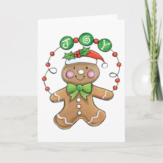 Joy Gingerbread Cookie Feestdagen Kaart (Voorkant)