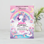 Joy Girly Leuk paarse Roze Eenhoorn 1e Verjaardag Kaart (Staand voorkant)