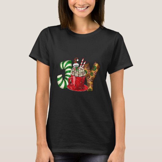 Joy Gnome Coffee Latte Cups Cookies Christmas T-shirt (Voorkant)