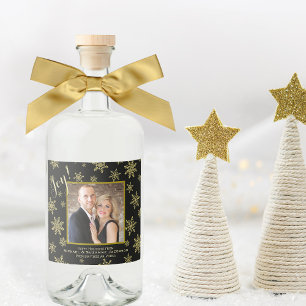 Joy! Gold & Black Holiday Foto Festive Snowflakes Likeurfles Etiket