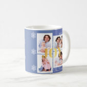 Joy Gold Blue Family Foto Collage Kerstmis Koffiemok (Voorkant rechts)
