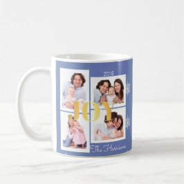 Joy Gold Blue Family Foto Collage Kerstmis Koffiemok