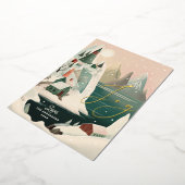 Joy Gold Christmas | Alpine Mountain Village Scene Folie Feestdagenkaart (Gedraaid)