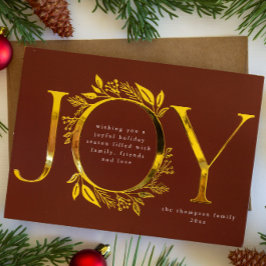 Joy Gold Foil Foliage Berry Wreatfoto Folie Feestdagenkaart