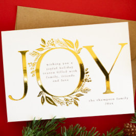 Joy Gold Foil Foliage Berry Wreatfoto White Folie Feestdagenkaart
