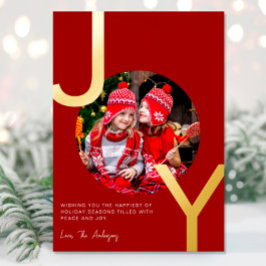 Joy Gold foil red elegant minimalistisch kerstfees Folie Feestdagenkaart