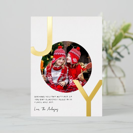 Joy Gold-folie witte elegant minimalistisch kerstf Folie Feestdagenkaart (Staand Voorkant)