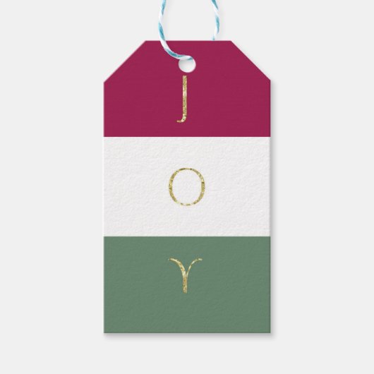 JOY Gold Sparkle Color block Holiday Custom Party Cadeaulabel (Voorkant)
