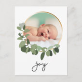 Joy Gold Wreath Baby FotoKerstmis Briefkaart (Voorkant)