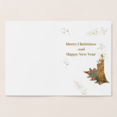 Joy Golden Candles Holly Berries Kerstfeest Folie Kaarten (Binnen)