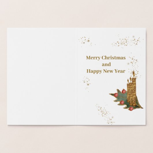 Joy Golden Candles Holly Berries Kerstfeest Folie Kaarten (Binnen)