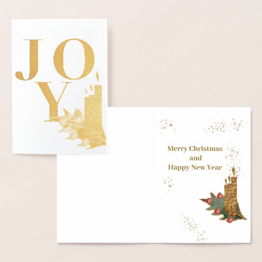 Joy Golden Candles Holly Berries Kerstfeest Folie Kaarten (Display)