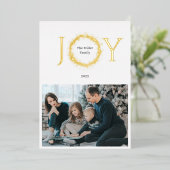 Joy Golden Wreath Kerstmis Folie Feestdagenkaart (Staand Voorkant)