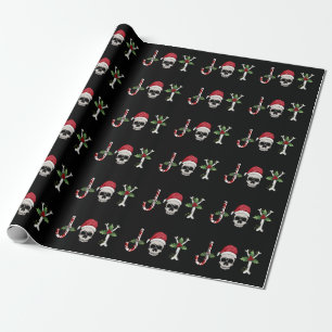 Joy Gothic Skull Holly Kerstfeestdag Cadeaupapier