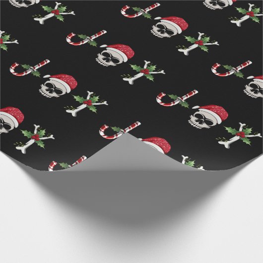 Joy Gothic Skull Holly Kerstfeestdag Cadeaupapier (Hoek)