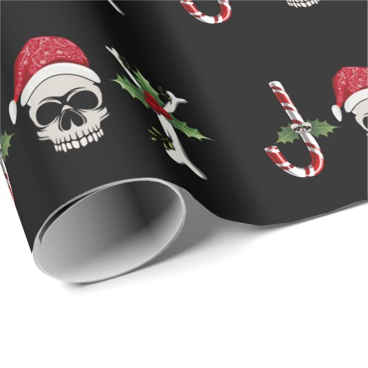 Joy Gothic Skull Holly Kerstfeestdag Cadeaupapier (Rol Hoek)