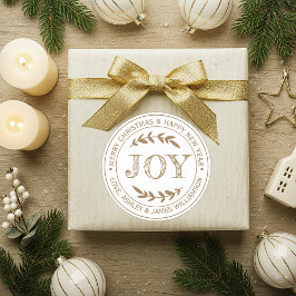 JOY Gouden Kerstboodschap Cadeaubijschrift Ronde Sticker