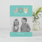 JOY Grappig Rendiermasker Blauwe Kerstfotokaart Feestdagenkaart (Staand voorkant)