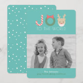 JOY Grappig Rendiermasker Blauwe Kerstfotokaart Feestdagenkaart (Voorkant / Achterkant)