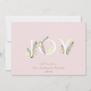 JOY Green Floliage Blush Pink Christmas Kaart