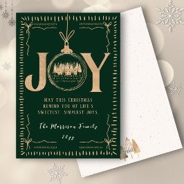 JOY Green Gold Classy Hand drawn Christmas  Feestdagenkaart