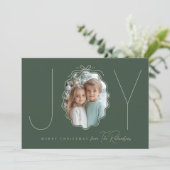 JOY Green Simple Bow Foto Kerstvakantie Kaart (Staand voorkant)