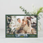 JOY Groen Goud Script Minimalistische Foto Kerstmi Feestdagenkaart (Staand voorkant)