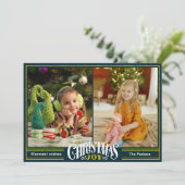 JOY Groen Goud Script Minimalistische Foto Kerstmi Feestdagenkaart (Staand voorkant)