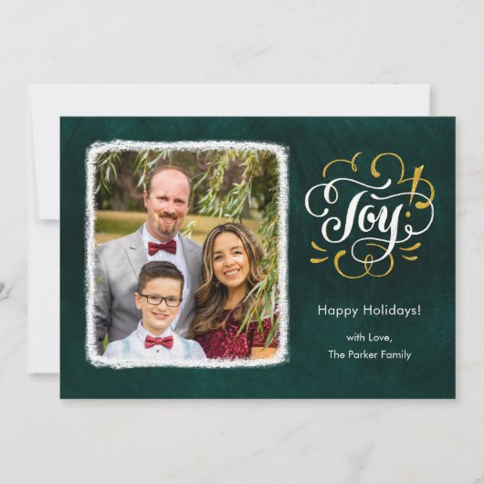JOY Groen Goud Script Minimalistische Foto Kerstmi Feestdagenkaart (Voorkant)