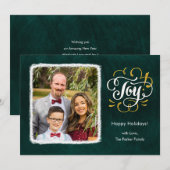 JOY Groen Goud Script Minimalistische Foto Kerstmi Feestdagenkaart (Voorkant / Achterkant)