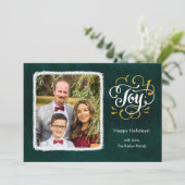 JOY Groen Goud Script Minimalistische Foto Kerstmi Feestdagenkaart (Staand voorkant)