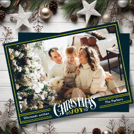 JOY Groen Goud Script Minimalistische Foto Kerstmi Feestdagenkaart