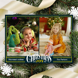 JOY Groen Goud Script Minimalistische Foto Kerstmi Feestdagenkaart