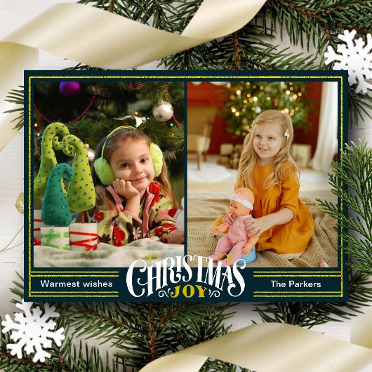 JOY Groen Goud Script Minimalistische Foto Kerstmi Feestdagenkaart