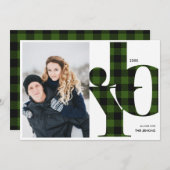Joy | Groene Buffalo Plaid Photo Holiday Kaart (Voorkant / Achterkant)