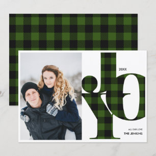 Joy   Groene Buffalo Plaid Photo Holiday Kaart