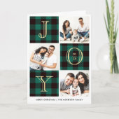 JOY | Groene Buffalo Pset Foto Collage Feestdagen Kaart (Voorkant)