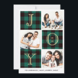 JOY | Groene geruite fotocollage Feestdagenkaart<br><div class="desc">Deel je kerstwensen met deze fotocollagekaarten met een trendy groene Buffalo ruit en een JOY-typografie. Het is eenvoudig om het persoonlijk te maken zodat het uniek van jou is.</div>