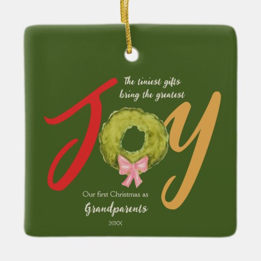 Joy Grootouders Eerste Kerst Keepsake Krans Keramisch Ornament (Voorkant)