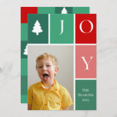 JOY Grote Enkelvoudige Foto Geruite Kerstboom Feestdagenkaart (Voorkant / Achterkant)